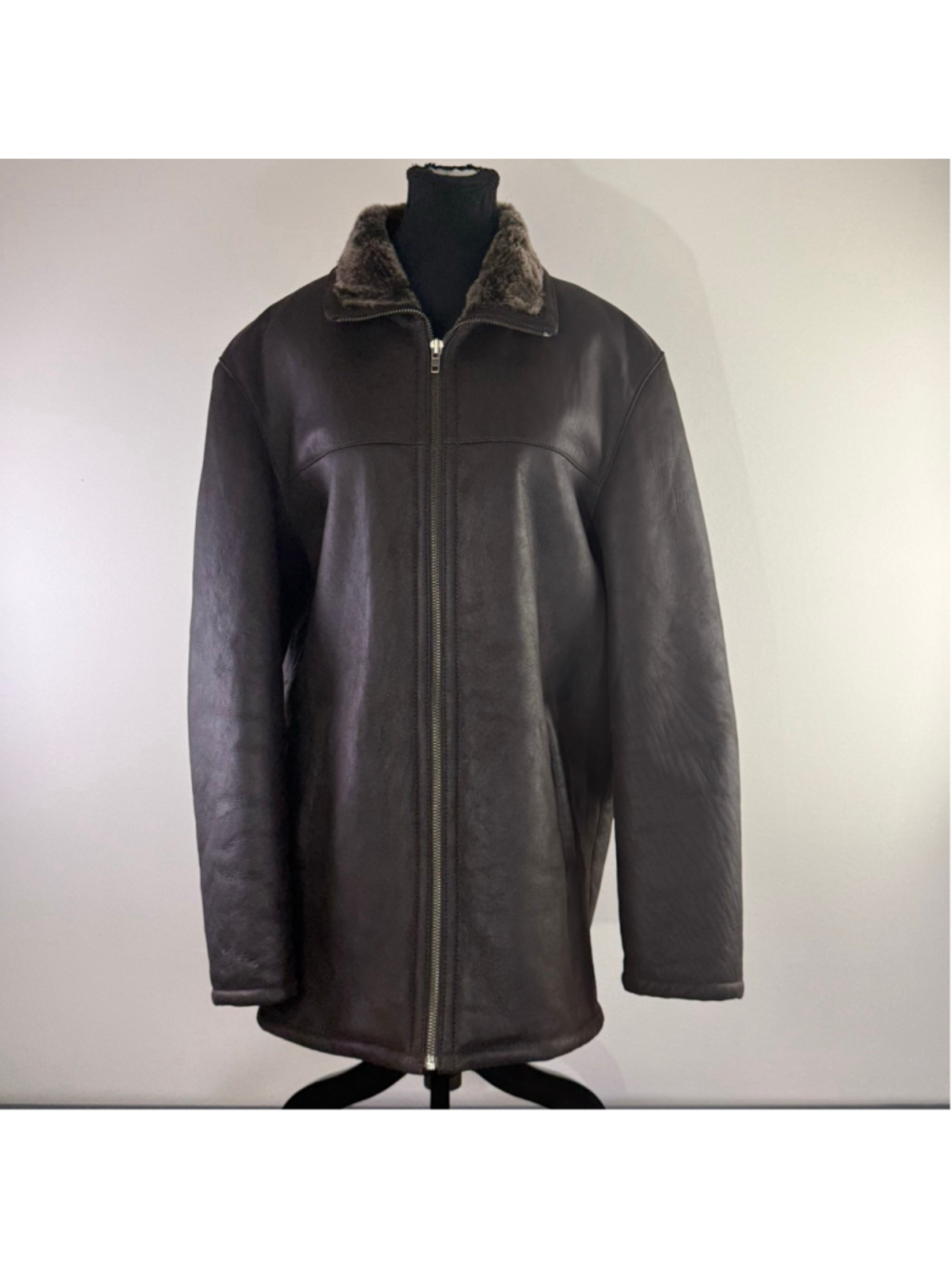 Danier Sheepskin Jacket Men M Shearling Vintage Leather Coat Quiet Luxury Brown